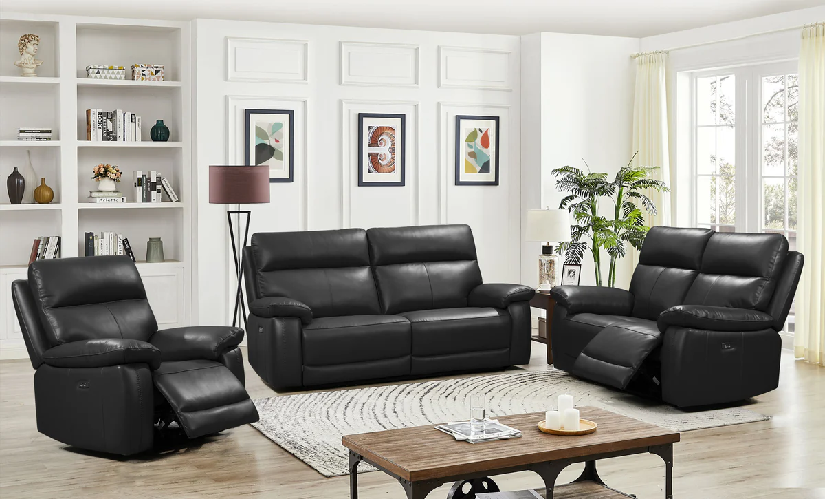 Sophisticated ComfortTech 8 Smart 2 Seater Recliner Sofa in Black Aire Leather