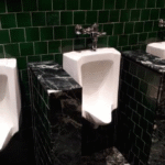 Elegant porcelain lavatory tile and porcelain tile rest room layout